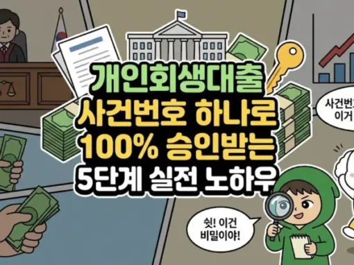 개인회생대출 사건번호 하나로 100% 승인받는 5단계 실전 노하우 11 개인회생대출의 첫걸음인 사건번호 대출부터 개시결정 대출, 그리고 가장 든든한 개인회생 인가후 대출까지 100% 승인받는 5단계 실전 노하우 썸네일. 무릎 기장의 초록색 후드 로브를 입은 짧은 갈색 머리 소년 투유단이 돋보기를 들고 꿀팁을 알려주고, 뽀글거리지 않는 하얀 솜털에 노란 바지만 입은 강아지 덕팔이가 신용회복자대출의 혜택을 듣고 역동적으로 펄쩍 뛰어오르며 놀라는 일러스트.