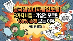 흥국생명다사랑암보험 3가지 비밀: 가입 전 모르면 100% 손해 보는 이유 흥국생명다사랑암보험 가입 전 모르면 100% 손해 보는 3가지 비밀을 담은 썸네일. 꼼꼼한 암보험 가격 비교 없이 가입했다가 간식비가 다 날아갔다며 울상 짓는 덕팔이와, 돋보기를 들고 약관의 함정을 분석하는 투유단 캐릭터 일러스트.