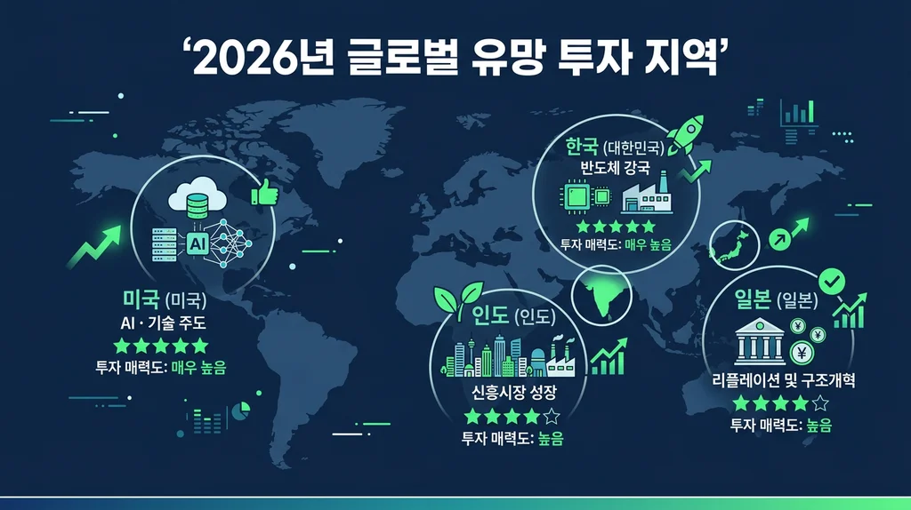 2026년 글로벌 유망 투자 지역 세계지도 인포그래픽
