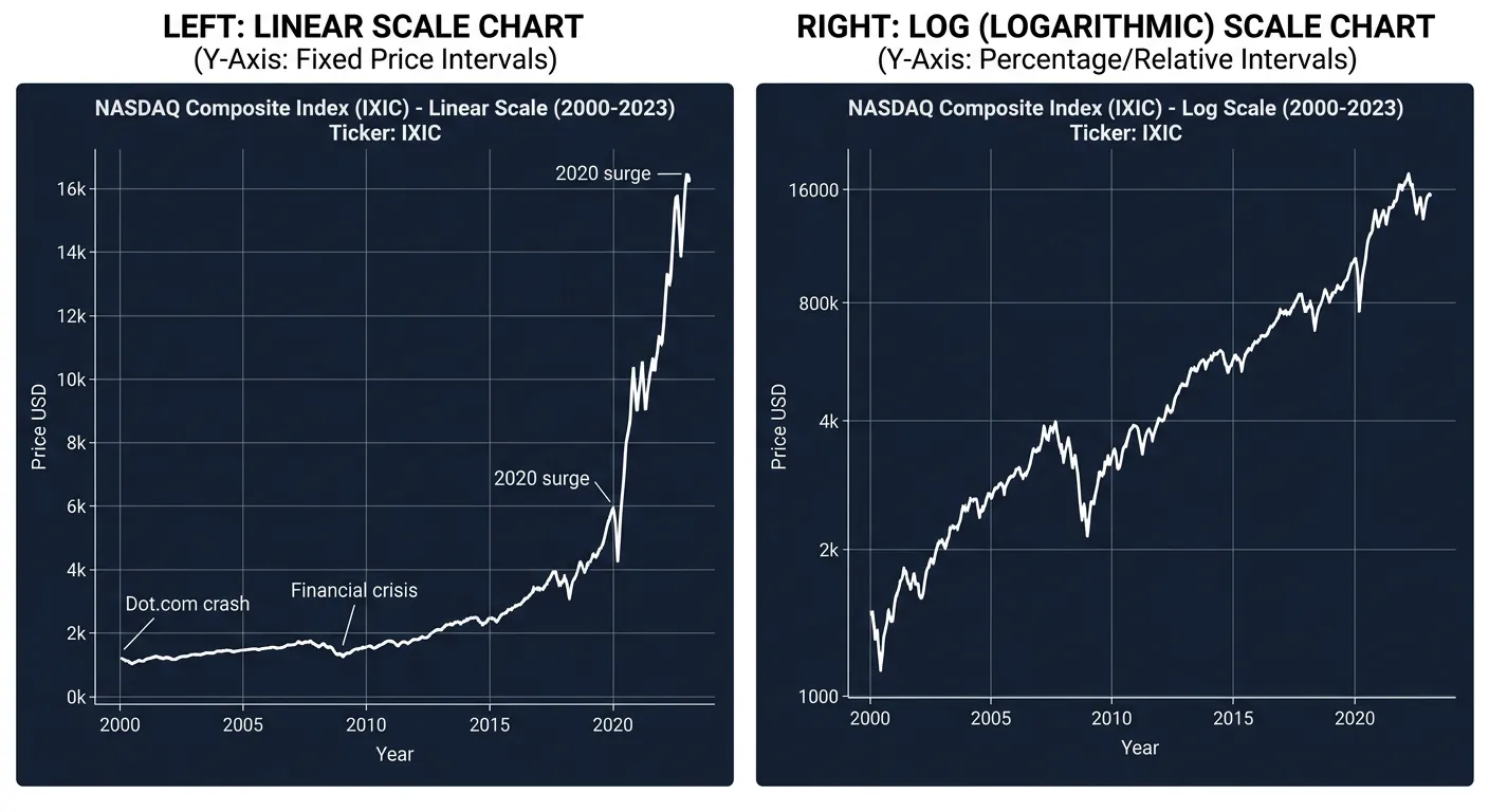 선형 차트와 로그 차트 비교 시각화
