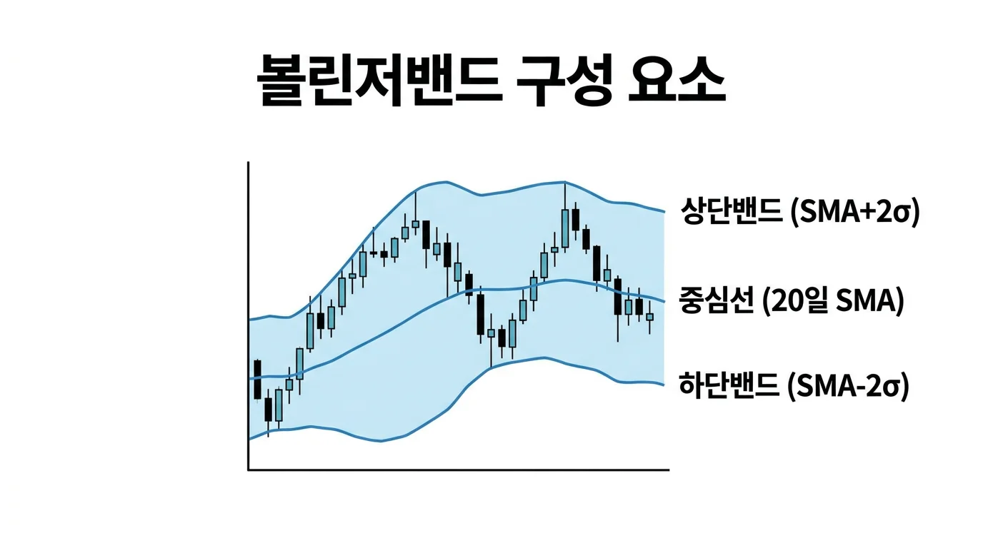 볼린저밴드 구성 요소 인포그래픽