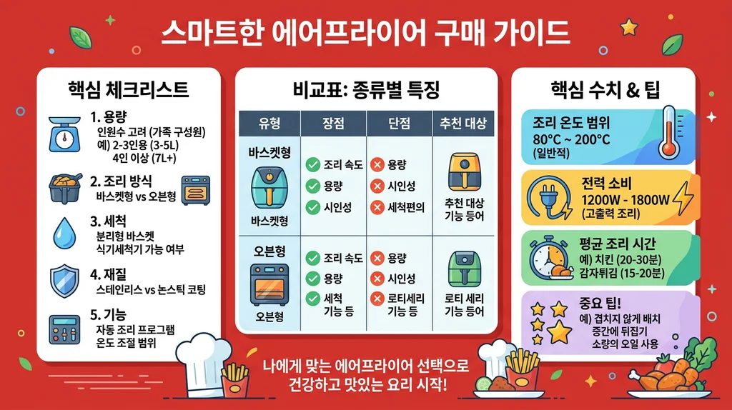 에어프라이어 추천 2026: 용량·성능별 베스트 TOP 8 총정리 5 에어프라이어 추천 인포그래픽