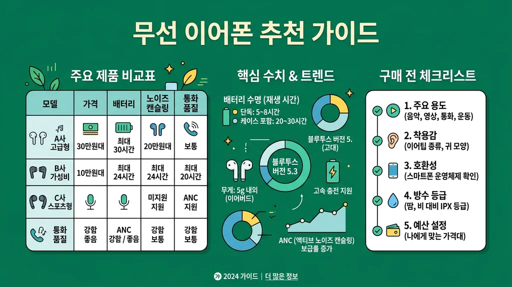무선 이어폰 추천 2026: 가격대별 베스트 TOP 8 완벽 비교 5 무선 이어폰 추천 인포그래픽