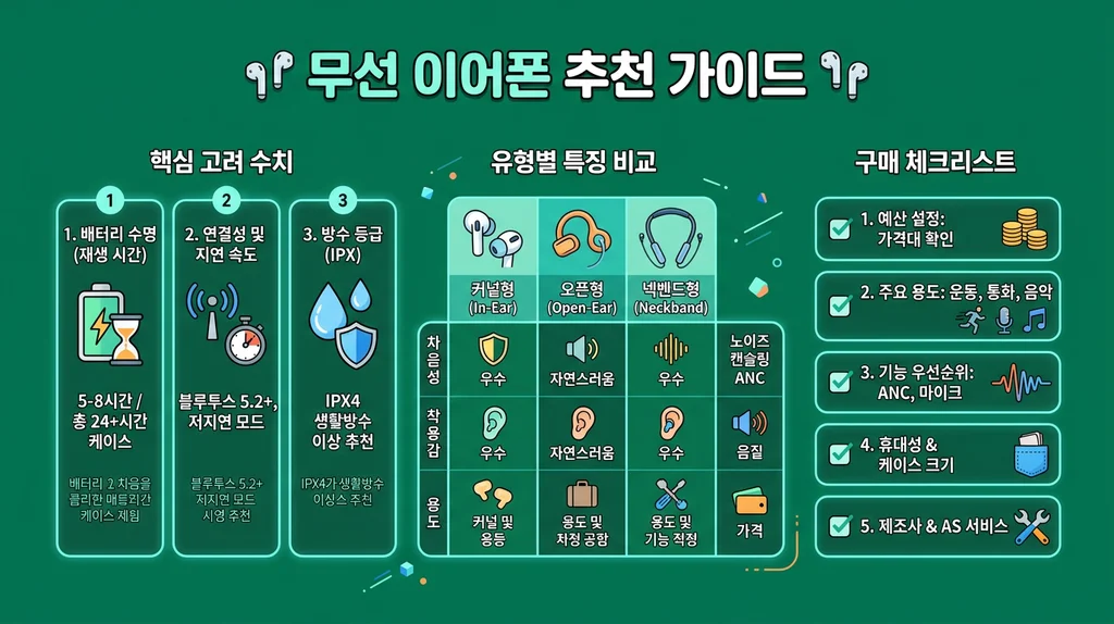 무선 이어폰 추천 2026: 가격대별 베스트 TOP 8 완벽 비교 5 무선 이어폰 추천 인포그래픽
