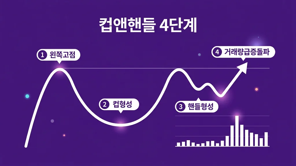 컵앤핸들(Cup with Handle) 패턴 완벽 가이드: 대형 상승의 예고 신호 인포그래픽