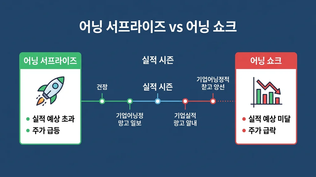 어닝 서프라이즈 vs 어닝 쇼크 비교 인포그래픽