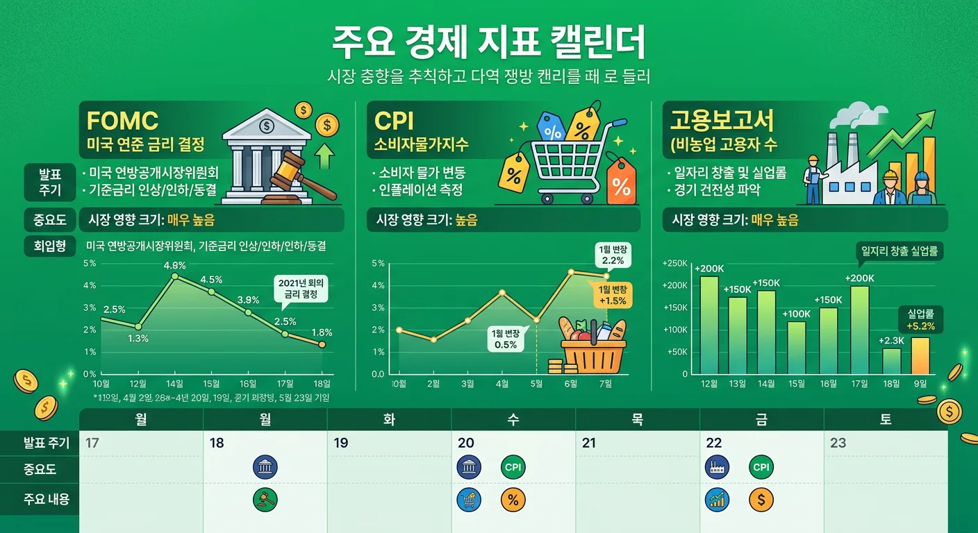 경제 지표 FOMC CPI 비농업 고용자수 비교 인포그래픽