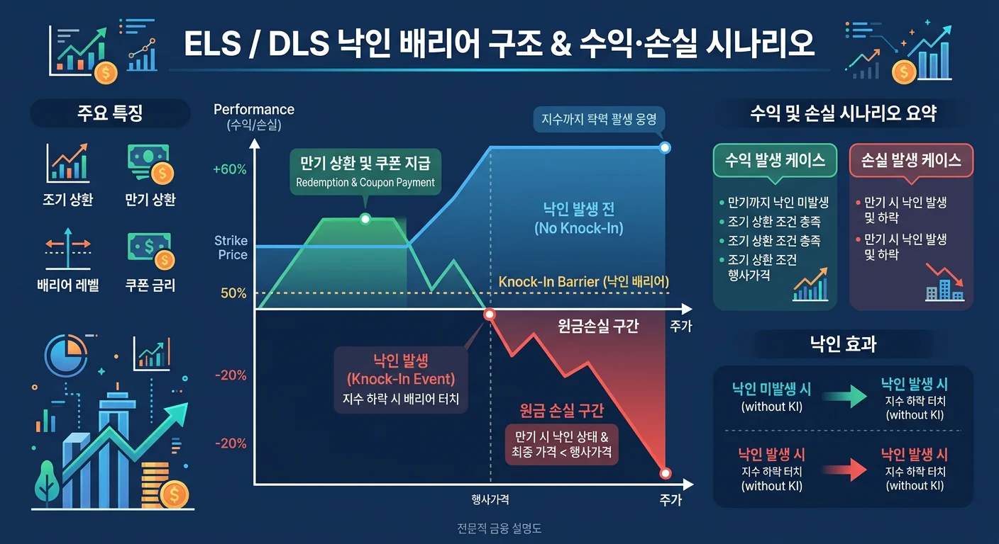 ELS DLS 낙인 배리어 구조 수익 손실 시나리오 인포그래픽