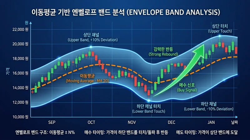 엔벨로프 밴드 낙주 매수 전략 차트 인포그래픽