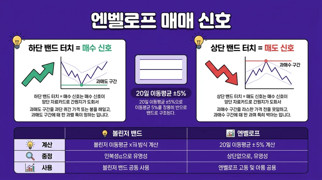 엔벨로프(Envelope) 기법으로 낙주 잡기: 과매도 반등의 정석 인포그래픽
