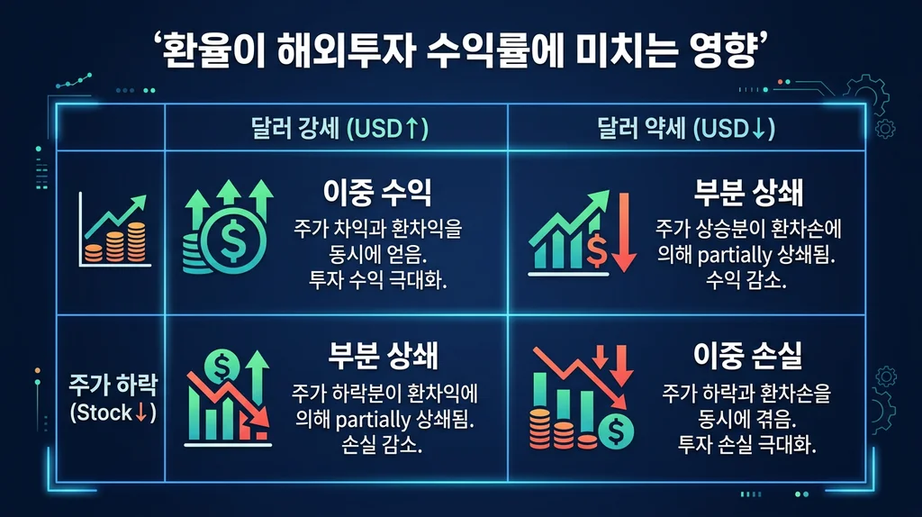 환율이 해외투자 수익률에 미치는 영향 매트릭스 인포그래픽