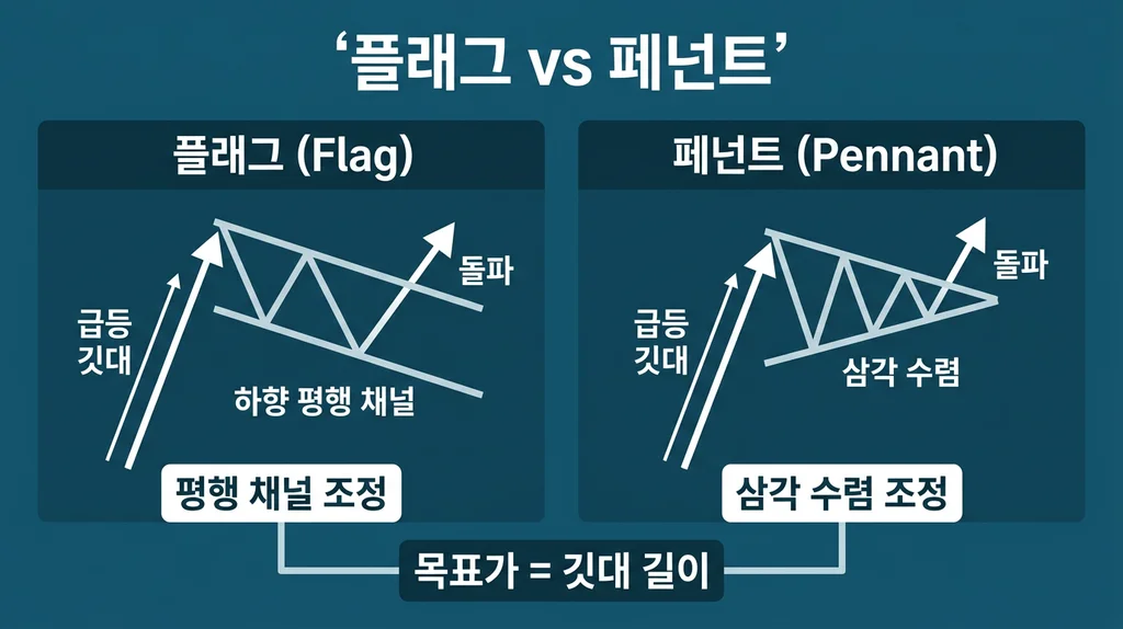 플래그·페넌트 패턴 완벽 가이드: 추세 지속의 핵심 신호 인포그래픽