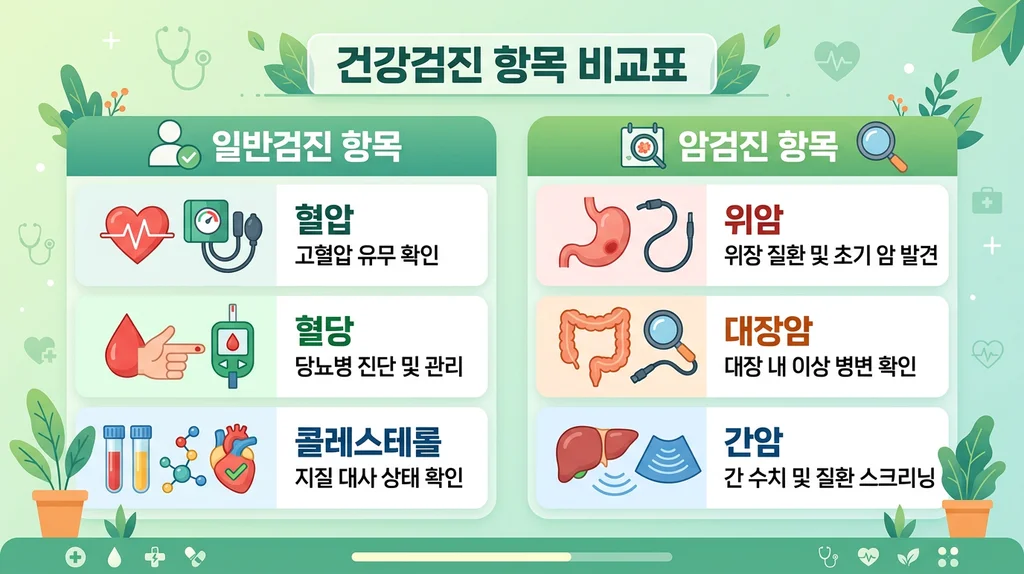 국가건강검진 대상자 조회 예약 방법 2026 완벽 가이드 3 건강검진 항목 일반검진 암검진 비교 인포그래픽