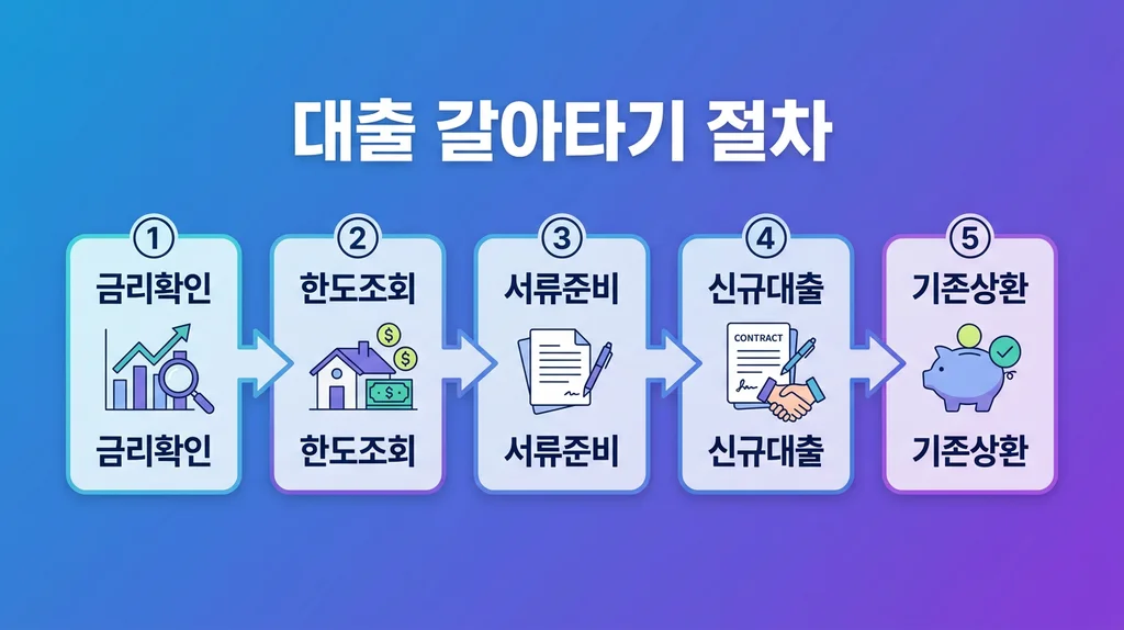 주택담보대출 금리 비교 갈아타기 방법 2026 완벽 가이드 3 주택담보대출 갈아타기 절차 5단계 인포그래픽