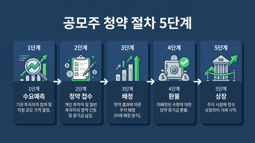 공모주 청약 절차 5단계 인포그래픽