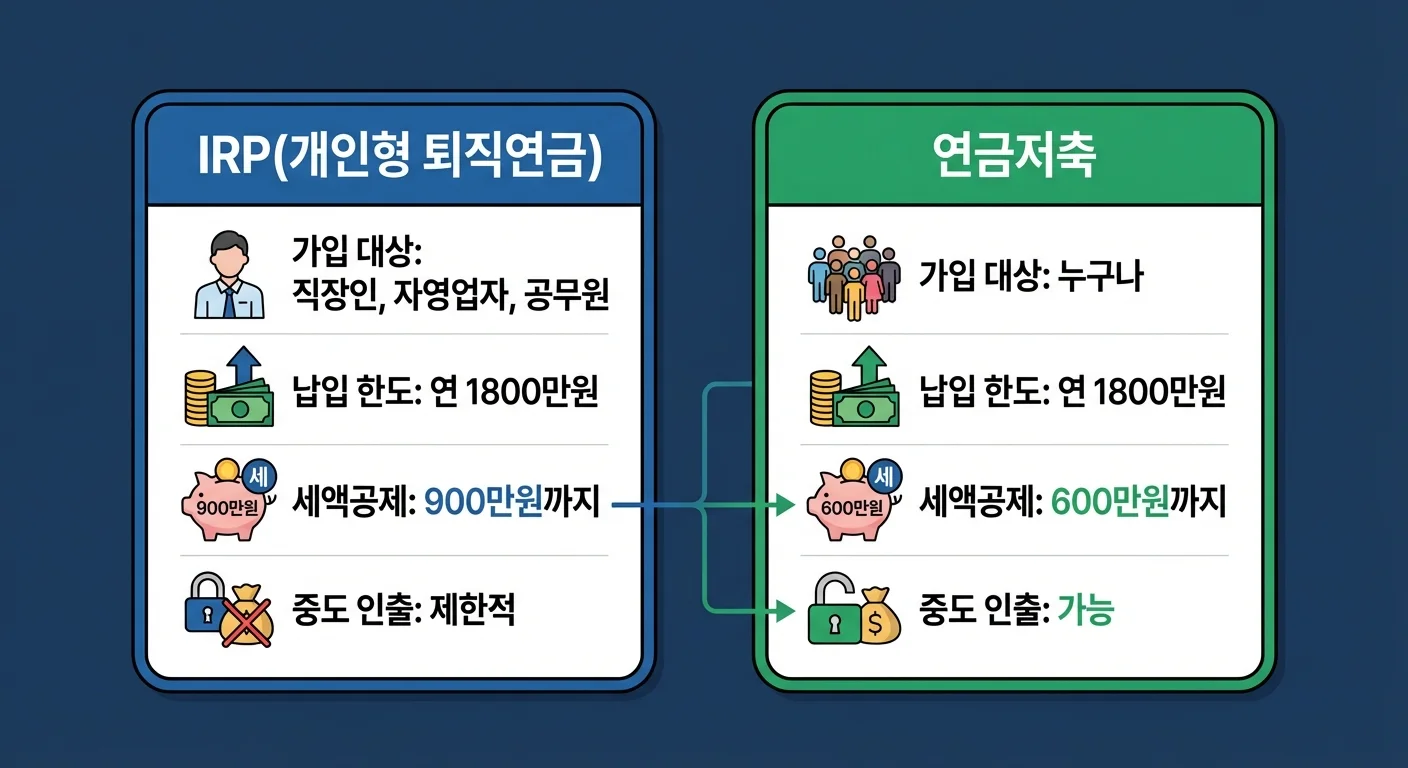 IRP vs 연금저축 세액공제 비교 인포그래픽