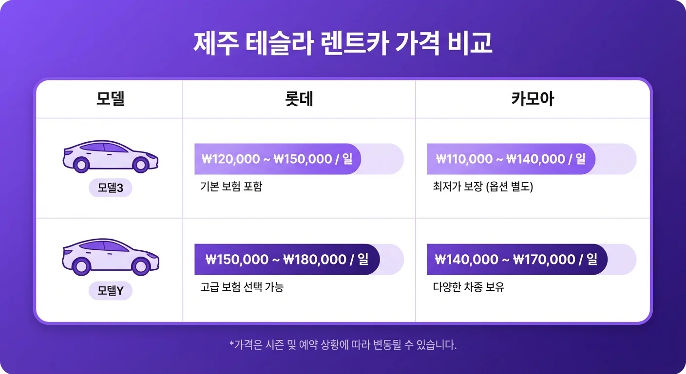 제주 테슬라 렌트카 가격 비교 인포그래픽