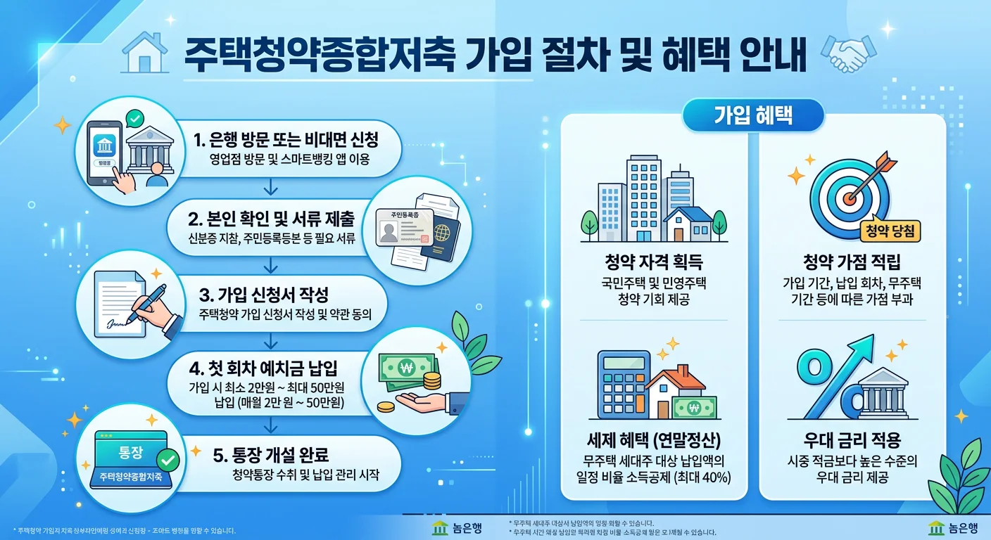 주택청약종합저축 가입 절차 및 혜택 설명 인포그래픽