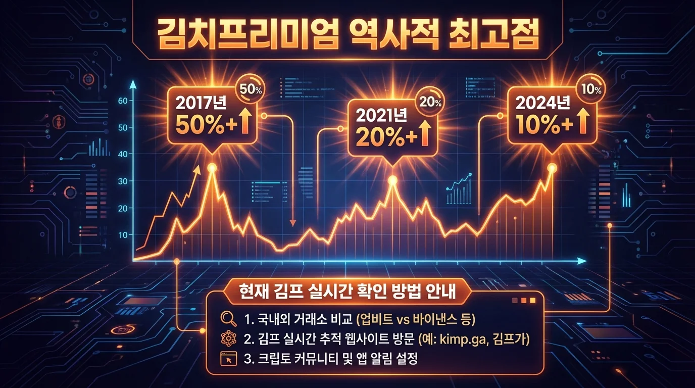 김치프리미엄 역사적 최고점 2017~2026 차트