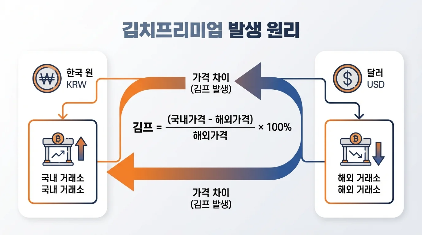김치프리미엄 발생 원리 설명 인포그래픽 국내 vs 해외 가격 차이