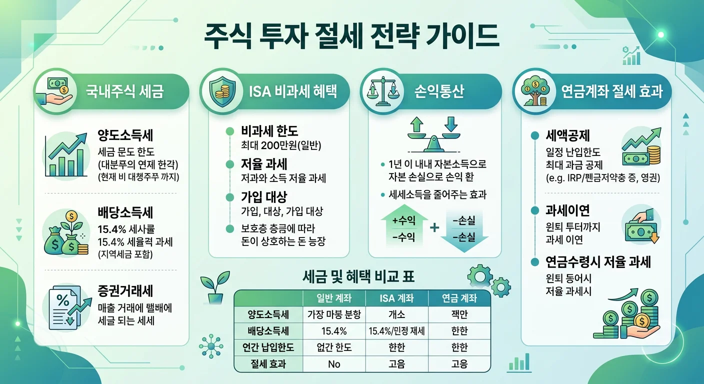 주식 투자 세금 절세 전략 ISA 연금계좌 손익통산 인포그래픽