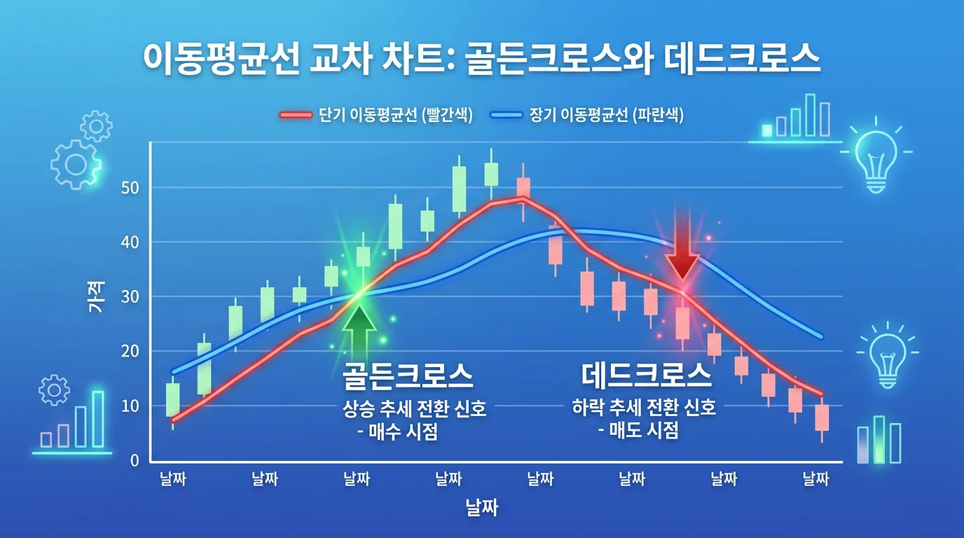 골든크로스 데드크로스 이동평균선 교차 인포그래픽