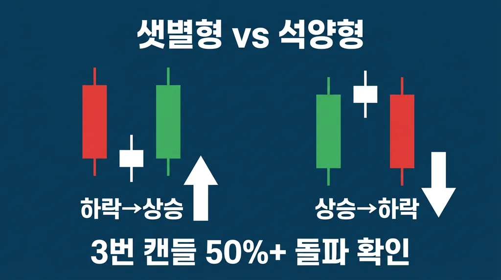 캔들 패턴 3: 샛별형 vs 석양형 완벽 해설 인포그래픽