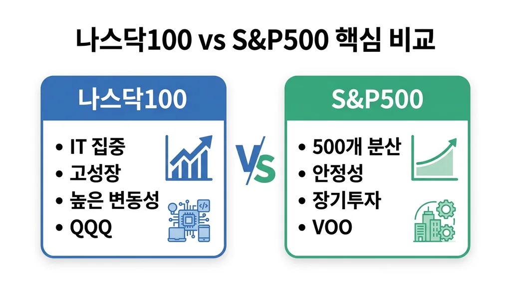 나스닥100 vs S&P500 핵심 비교 인포그래픽