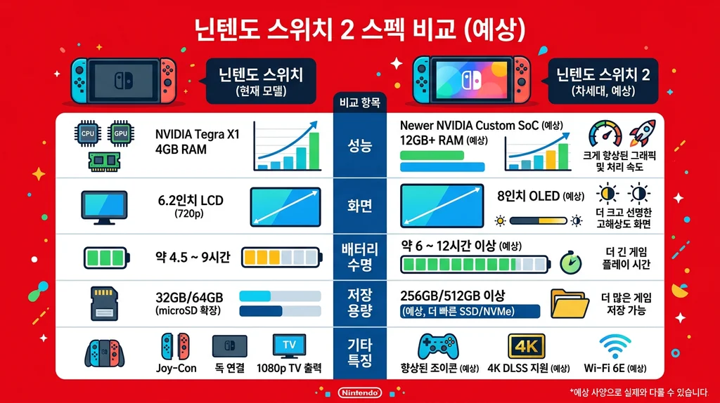 닌텐도 스위치2 스펙 비교 인포그래픽