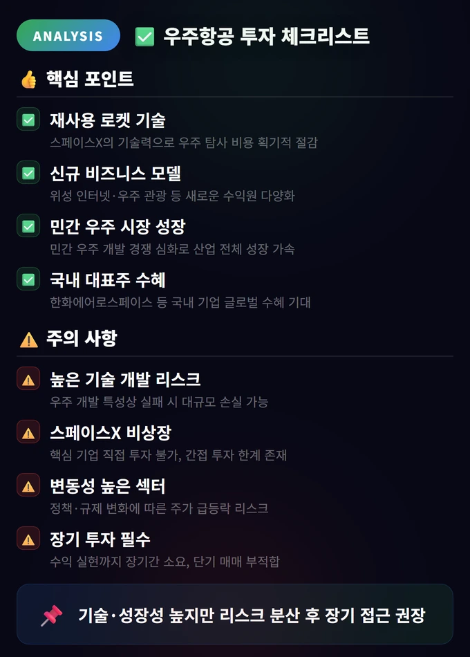 우주항공 투자 완벽 가이드: 스페이스X부터 한화에어로까지 4 우주항공 투자 체크리스트