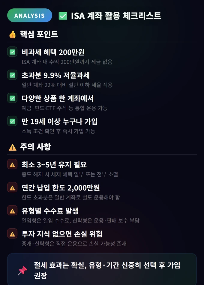 세금 최적화 투자 전략 완벽 가이드: 절세 계좌 활용법 4 ISA 계좌 활용 체크리스트