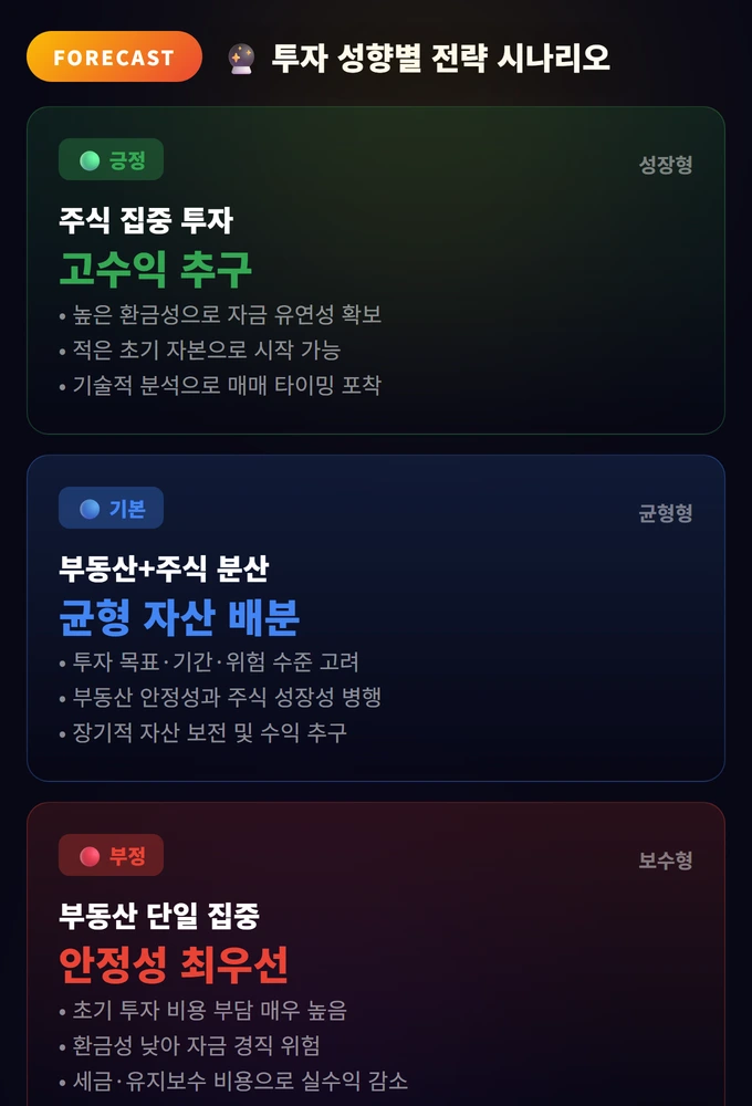 부동산 vs 주식 비교 완벽 가이드: 어디에 투자할까 3 투자 성향별 전략 시나리오