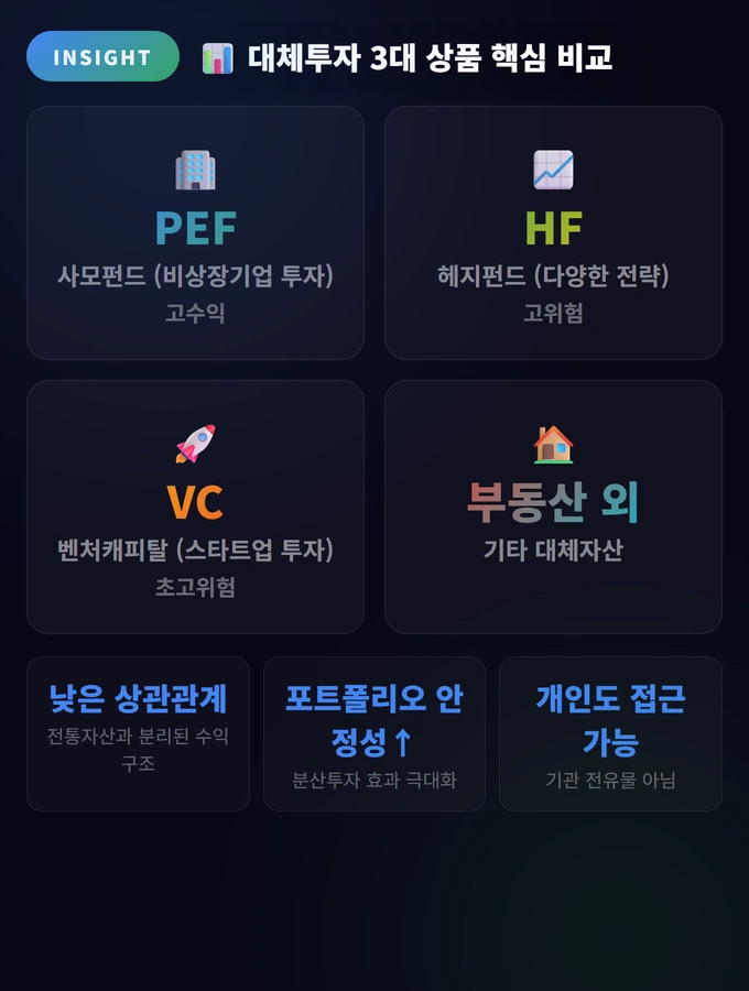 대체투자 완벽 가이드: 사모펀드·헤지펀드·벤처캐피탈 2 대체투자 3대 상품 핵심 비교