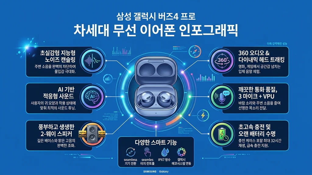 갤럭시 버즈4 프로 완벽 리뷰: 스펙·음질·가격 총정리 5 갤럭시 버즈4 프로 인포그래픽