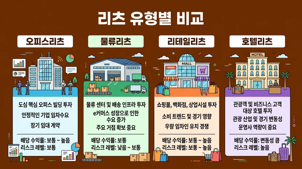 리츠 유형별 비교 인포그래픽