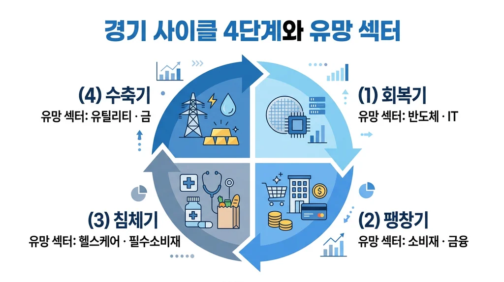 경기 사이클 4단계 유망 섹터 인포그래픽