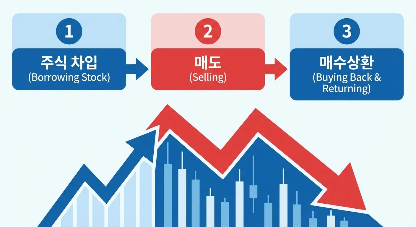 공매도 메커니즘과 숏스퀴즈 설명 인포그래픽