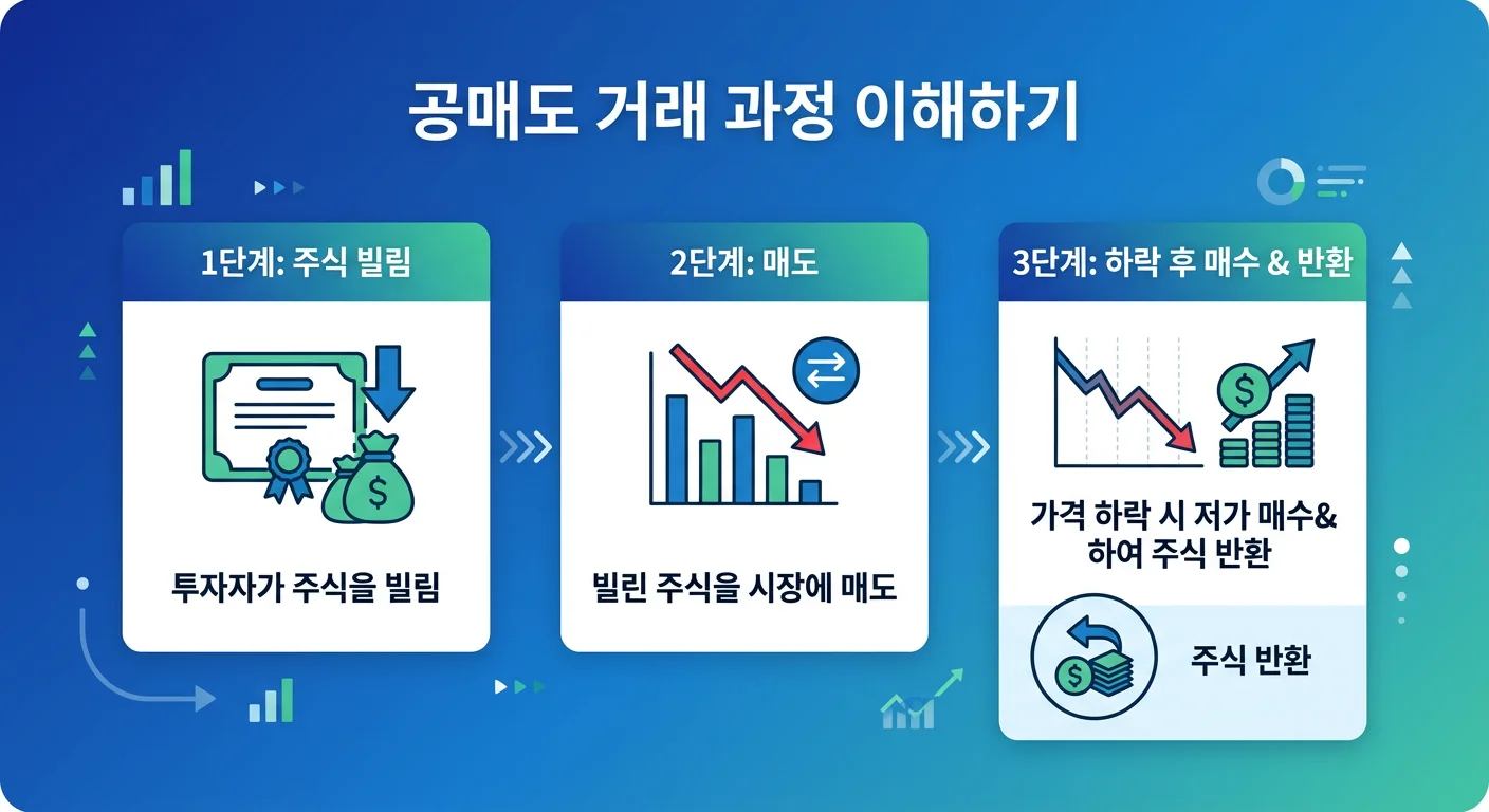 공매도 거래 과정 개념 인포그래픽