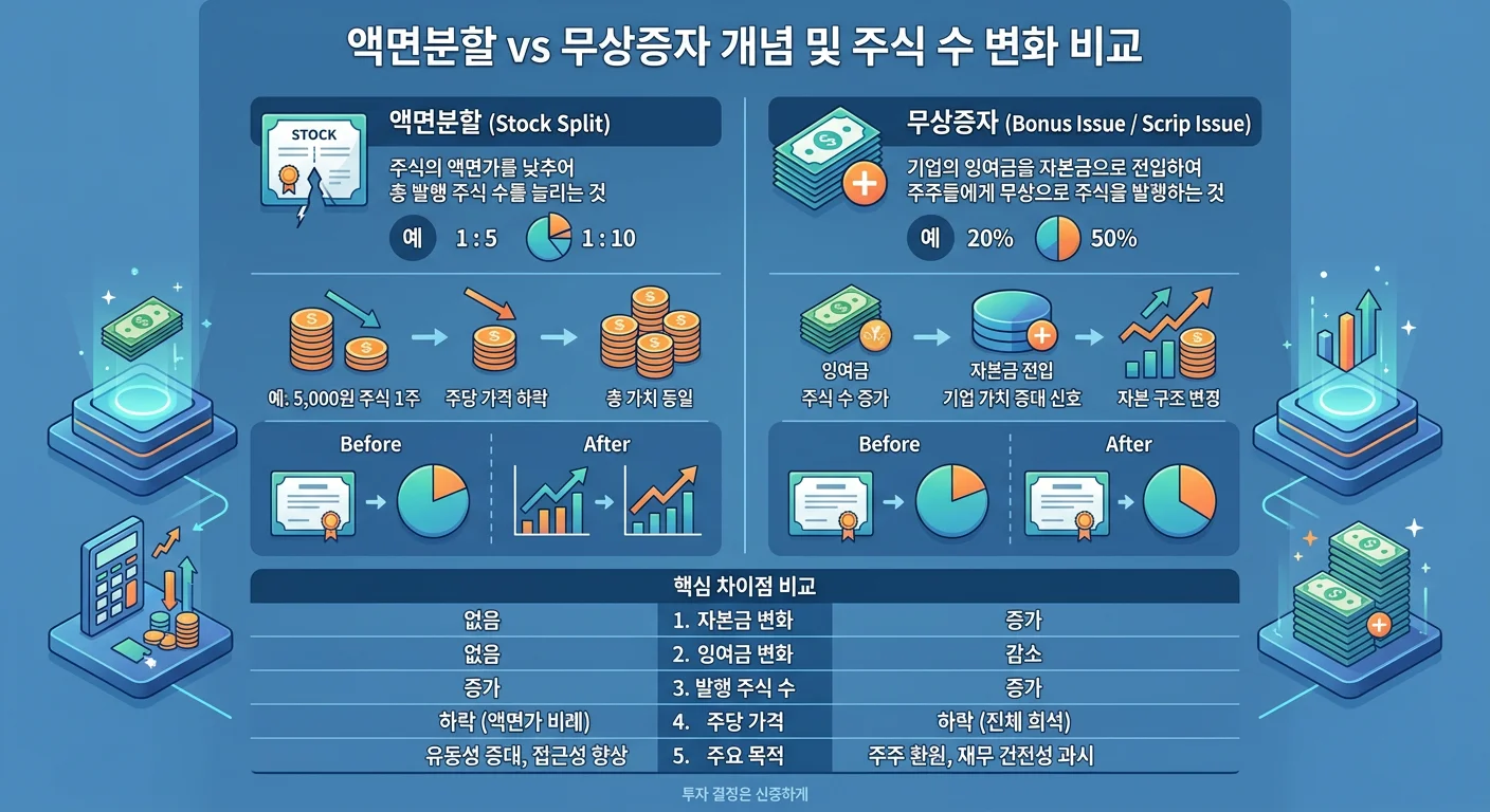 액면분할 무상증자 개념 비교 설명