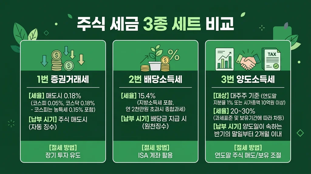 주식 세금 3종 세트 비교 인포그래픽