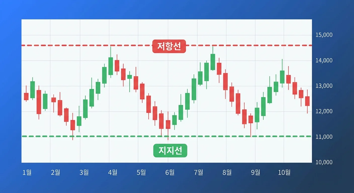 지지선과 저항선 차트 예시 인포그래픽