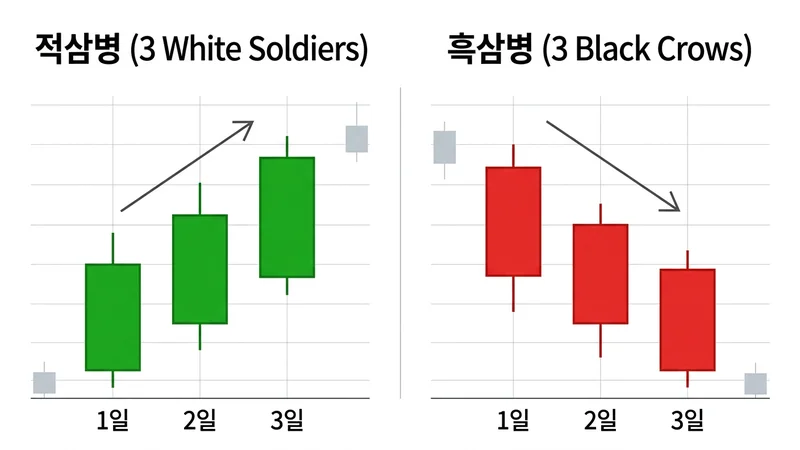 적삼병 흑삼병 캔들 패턴 구조 비교