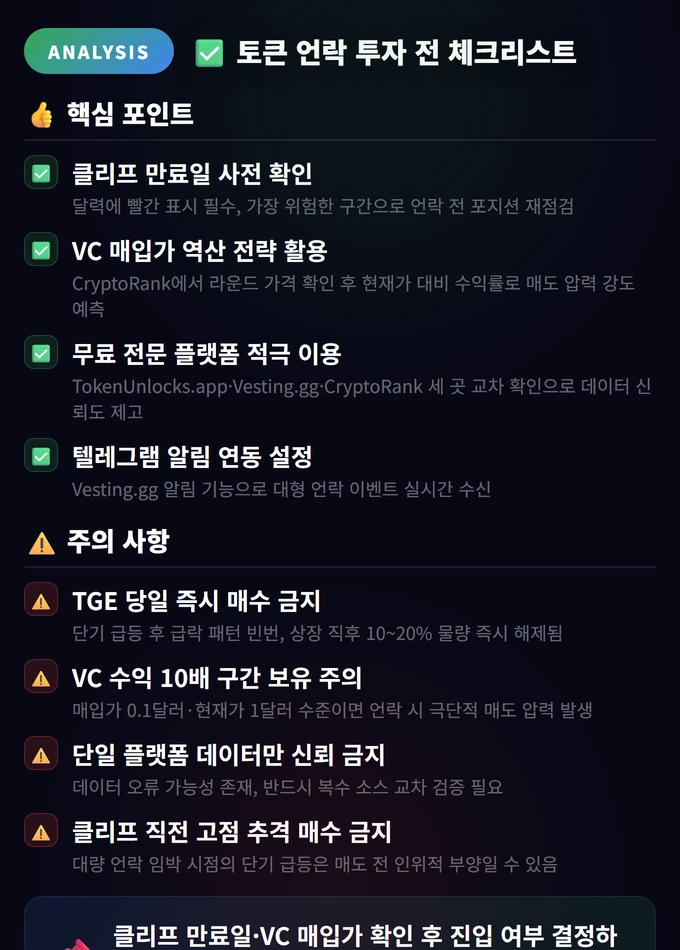 토큰 언락 투자 전 체크리스트