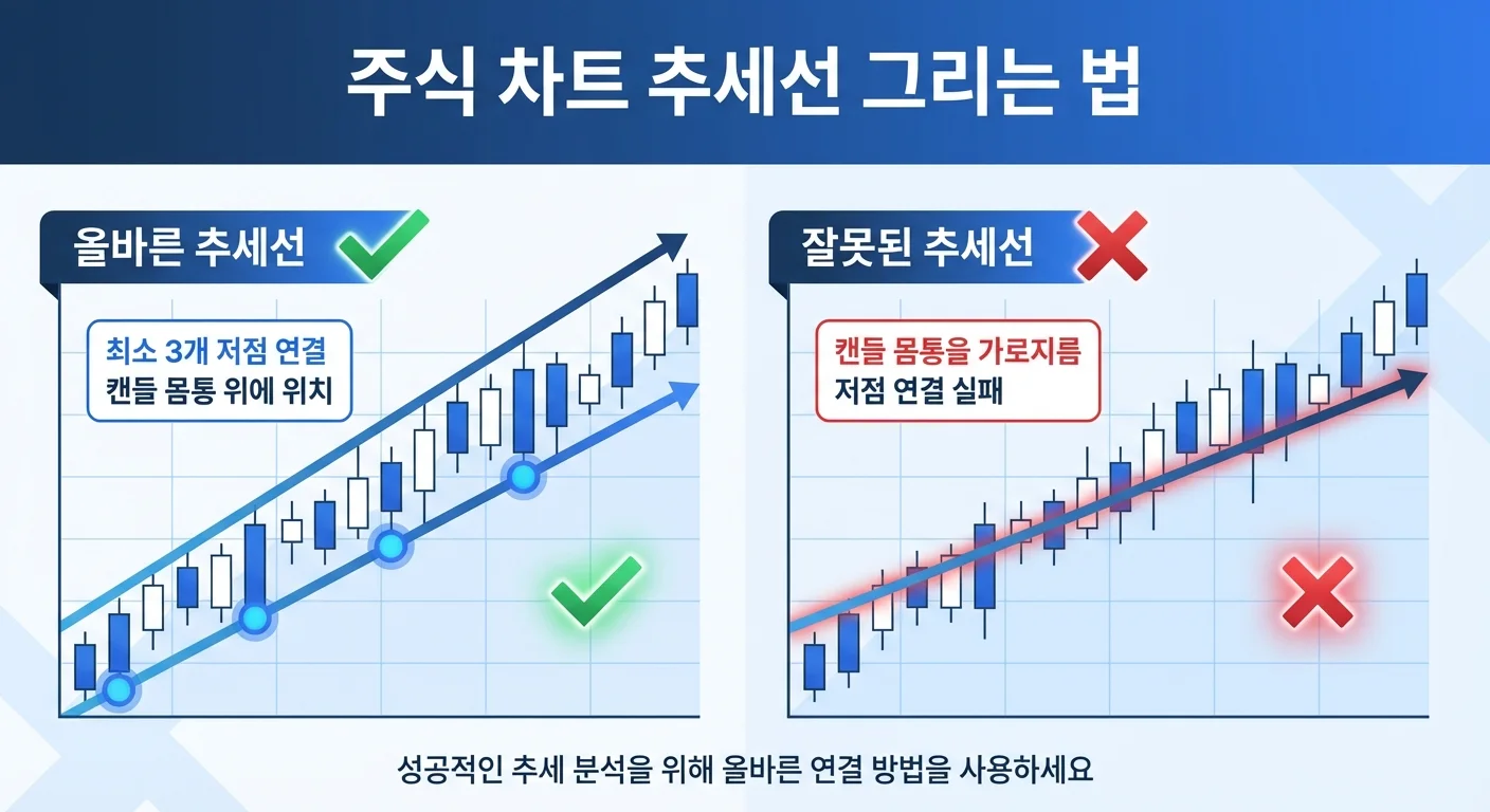 올바른 추세선 vs 잘못된 추세선 비교
