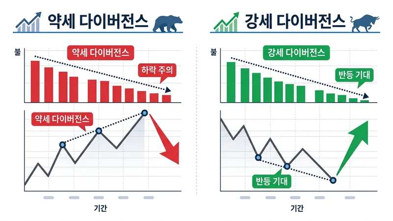 거래량 다이버전스 약세 강세 비교